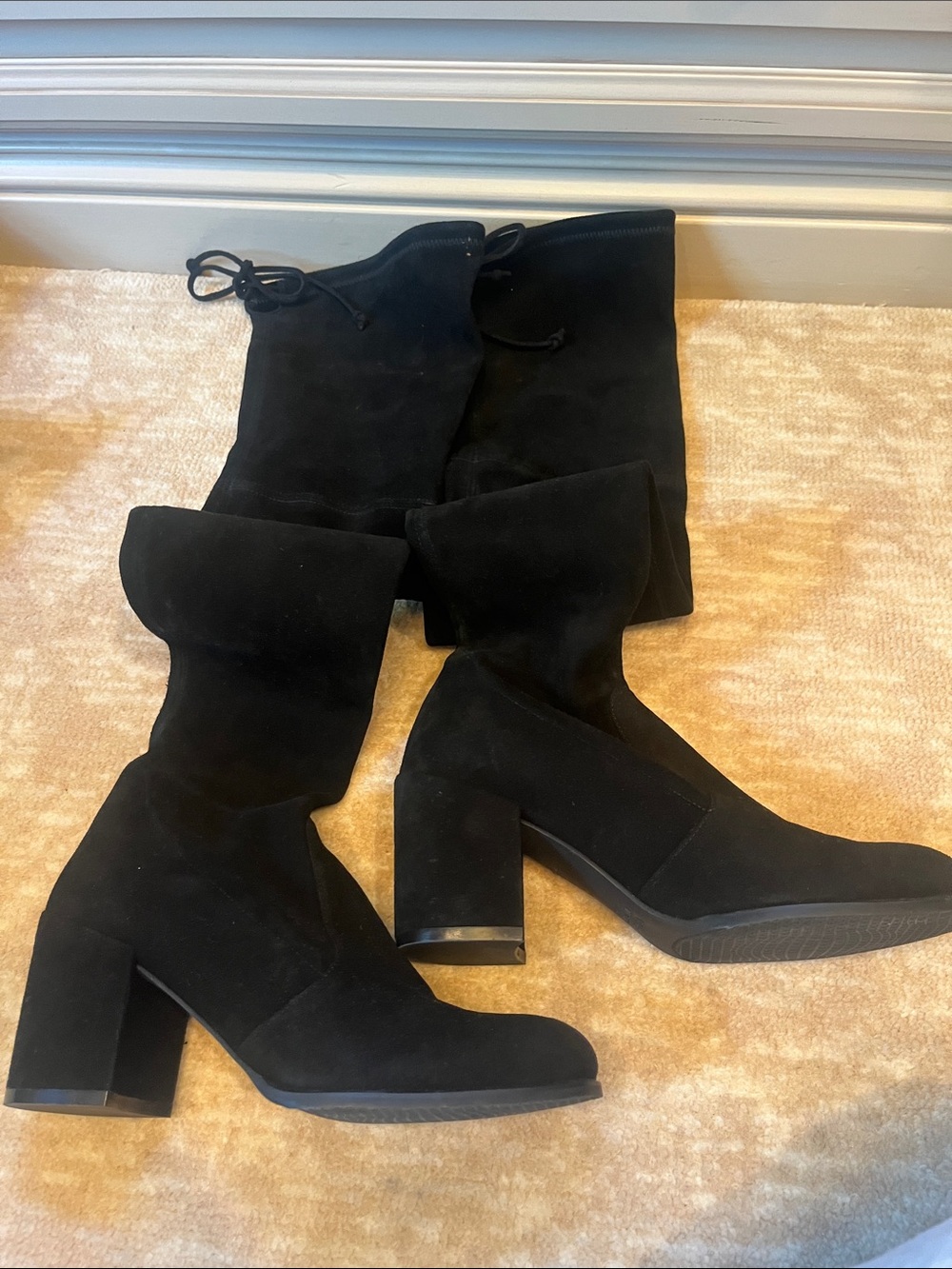 Stuart Weitzman Black Suede OVER THE KNEE Block Heel Boots